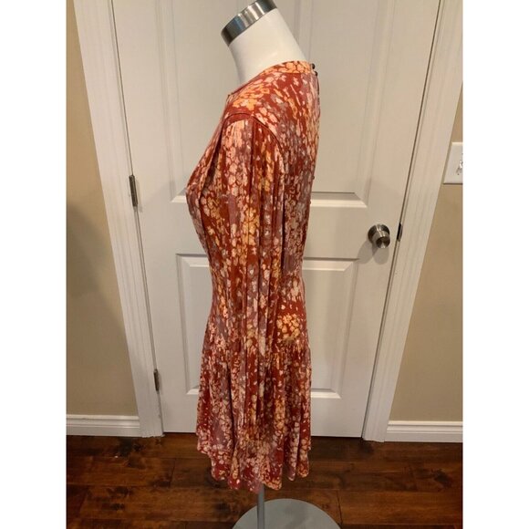 Free People Dark Orange W/ Multicolor Splatter Pattern Dress, Size Small - Picture 5 of 9